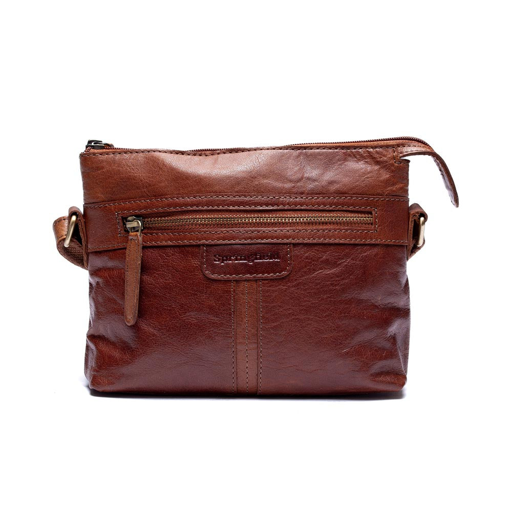 Springfield Liten Crossoverveske I Skinn Cognag