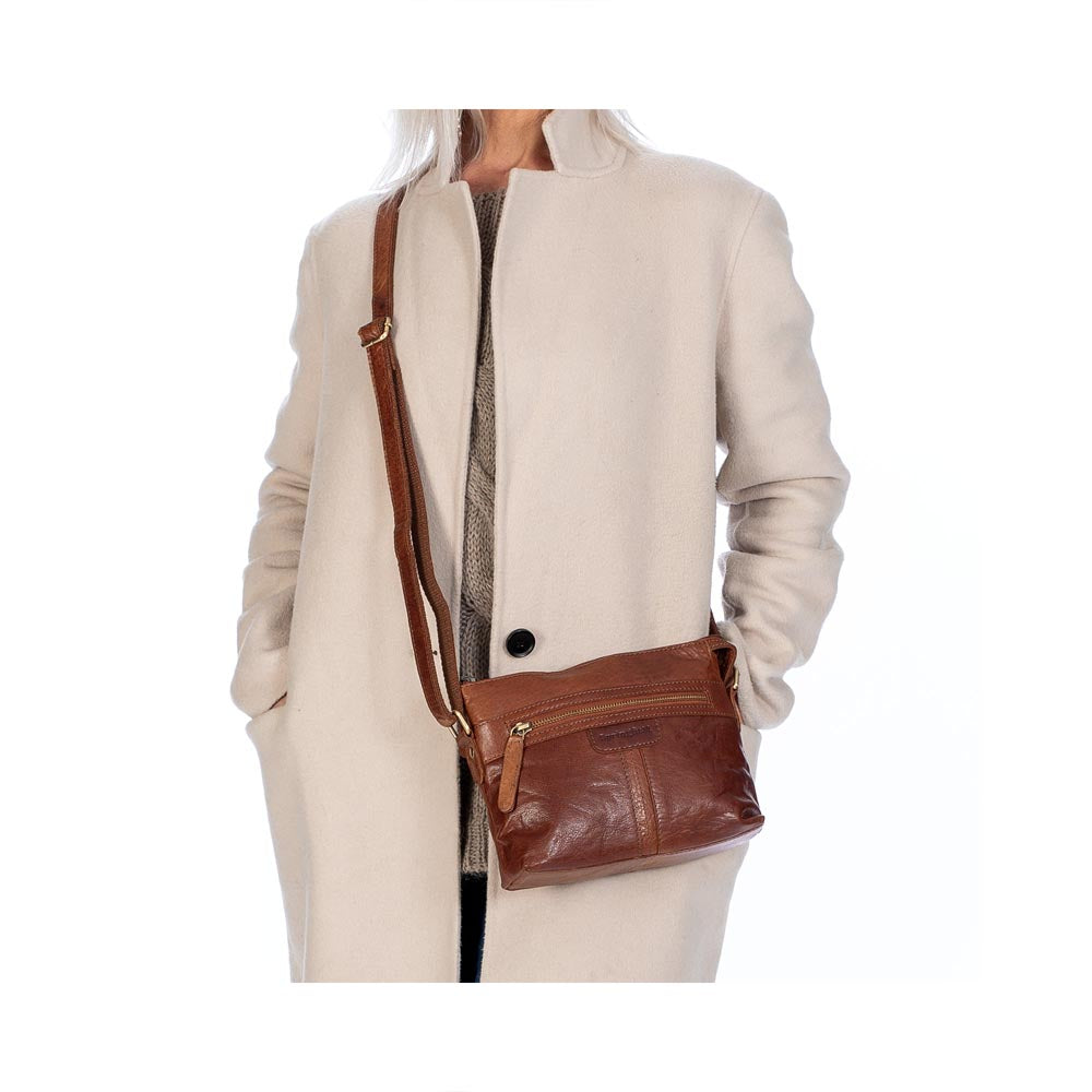 Springfield Liten Crossoverveske I Skinn Cognag