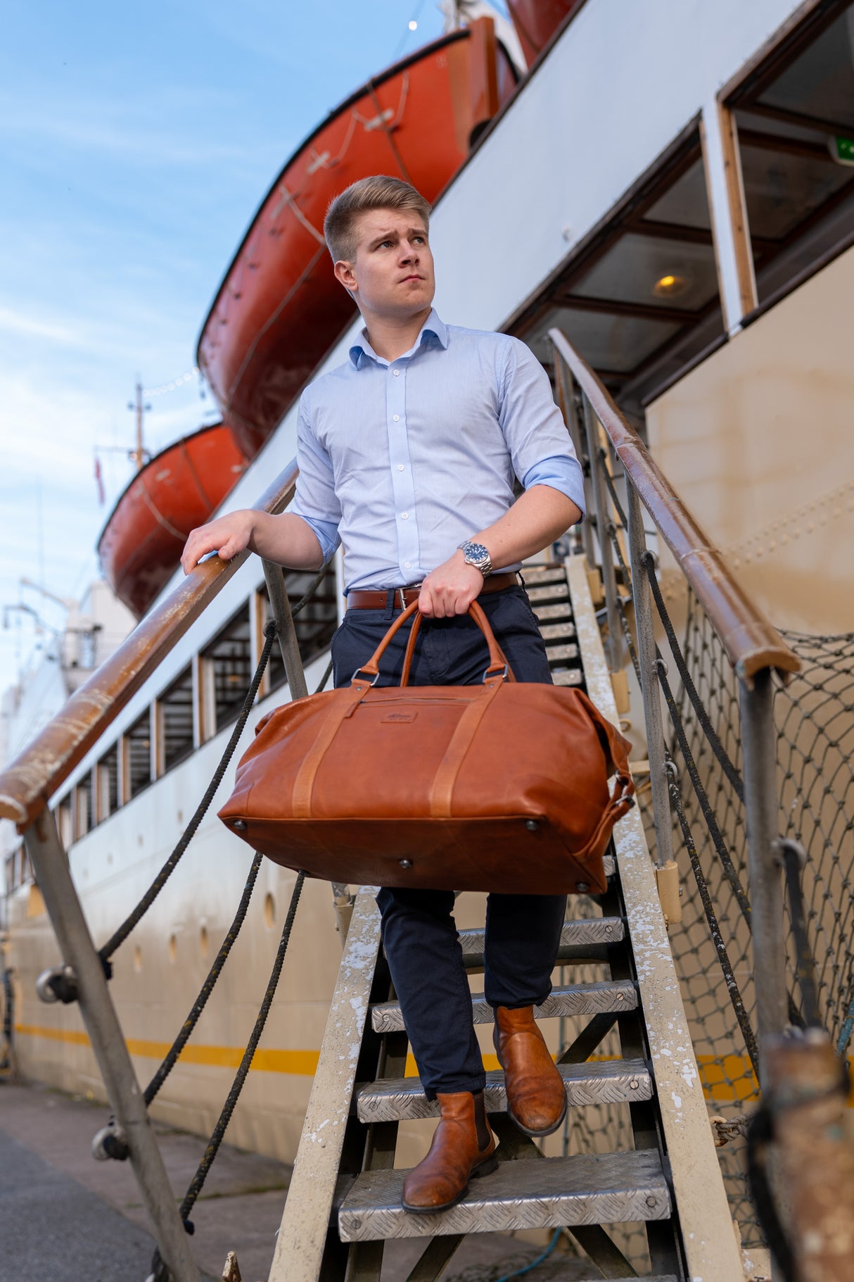 A. Eriksson Elwis Stor Weekend Bag I Skinn Cognac 41L