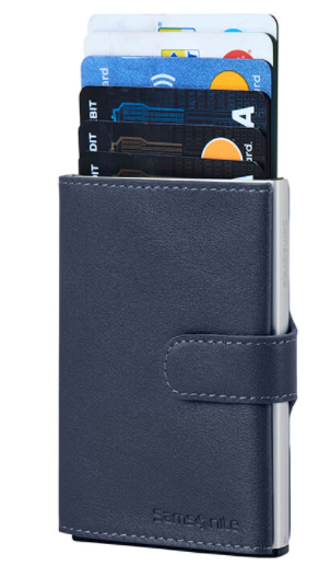 Samsonite Alu Fit Slide Up Kortholder I Skinn Marineblå