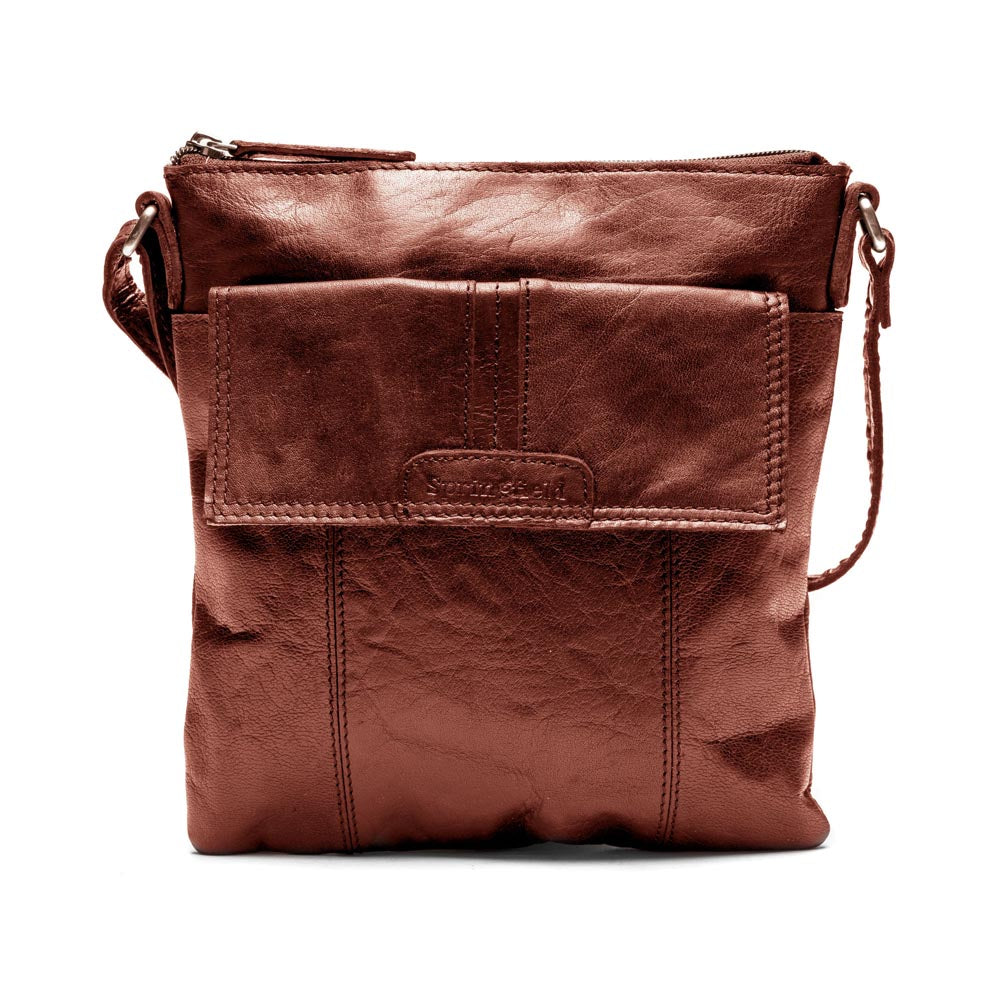 Springfield Liten Crossoverveske Med Frontlomme I Skinn Cognac