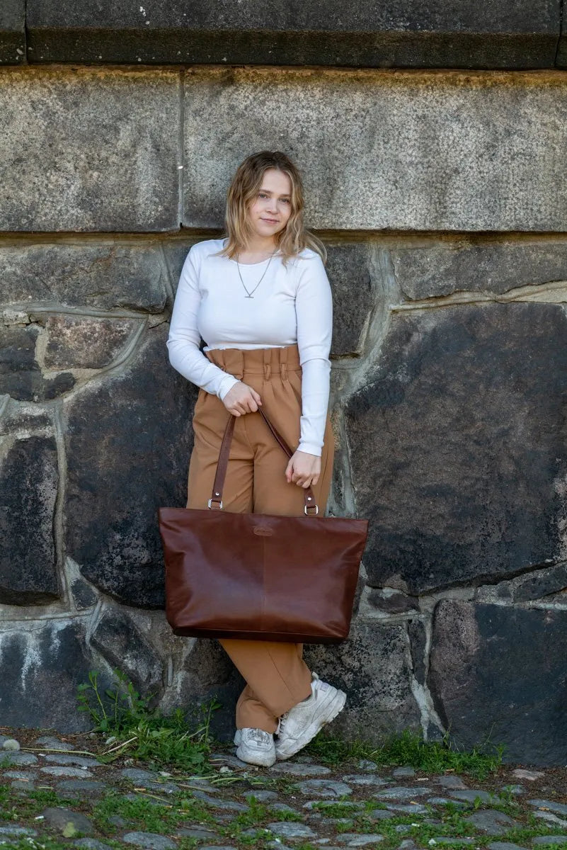 A. Eriksson Olivia Stor Skinn Shopper-Wekend Bag Brun